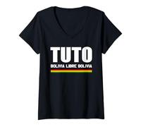 Womens ES con Tuto Presidente Bolivia Libre Bolivian Flag 2025 V-Neck T-Shirt
