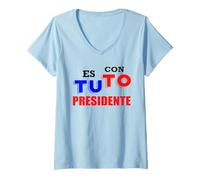 Womens ES con Tuto Presidente Freedom for Bolivia Libre Bolivian V-Neck T-Shirt