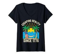 Women's Escaping Reality Since 1776 Retro Camper Van Adventure V-Neck T-Shirt