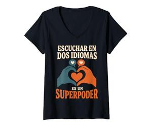 Women's Escuchar En Dos Idiomas ES Un Superpoder Bilingual SLP V-Neck T-Shirt