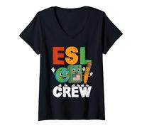 Womens ESL Crew English As A Second Language Teacher V-Neck T-Shirt
