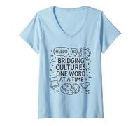 Womens ESL Teacher Bridging Cultures One Word at a Time Funny V-Neck T-Shirt