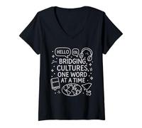 Womens ESL Teacher Bridging Cultures One Word at a Time Funny V-Neck T-Shirt