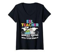 Womens ESL Teacher English Second Language Multilingual Teaching V-Neck T-Shirt