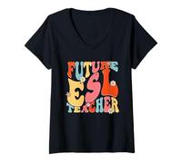 Womens ESL Teacher English Second Language Multilingual Teaching V-Neck T-Shirt