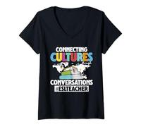 Womens ESL Teacher English Second Language Multilingual Teaching V-Neck T-Shirt
