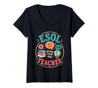 Women's ESOL Teacher Language Teacher Multilingual Educator V-Neck T-Shirt