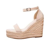 Women's Espadrille Espadrille Wedge Sandals Women Open Platform Ankle Strap Buckle Adjustable Espadrilles Wedges Women Dress for Beach Holiday, beige, 6 UK