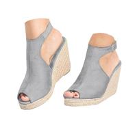 Women's Espadrille ls Summer Stylish Peep Toe Wide Width Slip On l Adjustable Buckle Strap Backless s Heels Casual Dressy Vacation Wedding Party Shoes Grey