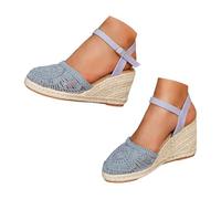 Womens Espadrille ls Summer Toe Slip On l Buckle Strap Wide Width s Pumps Non-Slip Slingback Woven Low Heels Casual Comfort Vacation Dress Shoes Blue