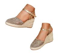 Womens Espadrille ls Summer Toe Slip On l Buckle Strap Wide Width s Pumps Non-Slip Slingback Woven Low Heels Casual Comfort Vacation Dress Shoes Brown