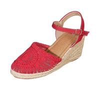 Womens Espadrille ls Summer Toe Slip On l Buckle Strap Wide Width s Pumps Non-Slip Slingback Woven Low Heels Casual Comfort Vacation Dress Shoes Red