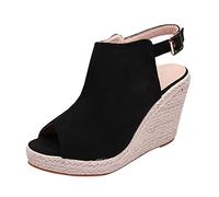 Women's Espadrille Platform Heeled Wedges Sandals,Peep Toe Slingback Platform Espadrilles Wedge Sandals for Women,Dressy Sandal UK SIZE 5.5 Black