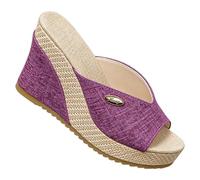 Women'S Espadrille Platform Heels Lace Wedge Heel Sandals, Open Toe Linen Mules For Women, Thick-Soled Non-Slip Slippers, Lightweight Comfortable Retro Shoes for Daily Home Leisure Time
