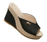 Women'S Espadrille Platform Heels Lace Wedge Heel Sandals, Open Toe Linen Mules For Women, Thick-Soled Non-Slip Slippers, Lightweight Comfortable Retro Shoes for Daily Home Leisure Time