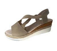 Womens Espadrille Platform Sandals Elastic Criss Cross Straps Open Toe Flatform Summer Wedge Casual Holiday Shoes Khaki