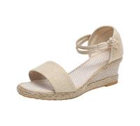 Women's Espadrille Platform Wedge Sandals Open Toe Ankle Strap Retro Summer Shoes Slip on Fashion Walking Casual & Dressy Espadrilles Raffia Sandals with Small Heel Footwear Gift Size 3 UK 001_Beige