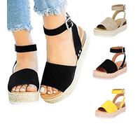 Womens Espadrille Sandals - Platform Sandals For Women Open Toe Slingback Shoes Wide Fit Non Slip Footwear Lightweight Soft Sole Sandal Summer Beach Shoes Casual Walking Footwear With Buckle