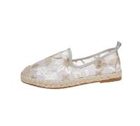 Women's Espadrille Shoes Size 6.5 Embroidery Flower Rope Loafer Flat Round Toe Dress Shoes Ladies Shoes Dressy Platform Slip On Flats Casual Trainers Beige