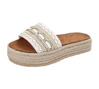 Womens Espadrille Slide Sandals Platform Knitted Woven Strap Summer Slippers Casual Lightweight Beach Slip On Footwear White