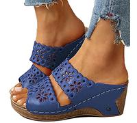 Womens Espadrille Slides Wedge Sandals Wide Fit Open Toe Slip-on Sandals Ladies Soft Breathable Wedge Walking Shoes Casual Summer Beach Slippers Orthotic Bunion Corrector Sandal Sliders