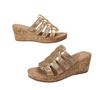 Womens Espadrille Slides Wedge Sandals Wide Fit Open Toe Slip-on Sandals Ladies Soft Breathable Wedge Walking Shoes Casual Summer Beach Slippers Orthotic Bunion Corrector Sandal Sliders
