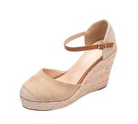 Womens Espadrille Wedge Heels Sandals Platform Closed Toe Summer Beach Mid Wedges Shoes Ladies High Heels Chunky Sandals Comfort Cushioned Work Office Party Occasion Wide Fit Shoes