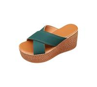 Women's Espadrille Wedge Platform Slide Sandals Crisscross Blue Strap Thick Sole Footwear Slip- On Open Toe Chunky Heel Classic Glamour Slippers Casual Summer Beach Shoes (Navy, 4)