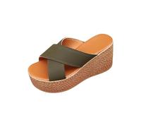Women's Espadrille Wedge Platform Slide Sandals Crisscross Blue Strap Thick Sole Footwear Slip- On Open Toe Chunky Heel Classic Glamour Slippers Casual Summer Beach Shoes (Green, 3.5)