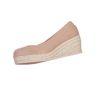 Women's Espadrille Wedge Pumps Beige Suede Platform Slip-On Chinese Court Shoes Spring and Autumn UK Beige Size 5.5