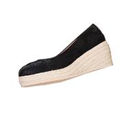 Women's Espadrille Wedge Pumps Beige Suede Platform Slip-On Chinese Court Shoes Spring and Autumn UK Black Size 6