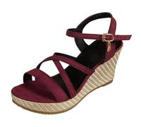 Women's Espadrille Wedge Sandals Ankle Strap Criss Cross Straps Open Toe, Raffia Platform Casual Sandals with Adjustable Buckle Soft Cushioned Footbed for Beach Trips Garden Parties Summer Holidays