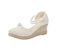 Womens Espadrille Wedge Sandals Closed Toe Shoes Orthopedic Sandal Ladies Mid Wedge Heel Shoe with Arch Support Vintage Platform Slippers Prom Bridal Wedding Shoes Party Pumps Wide Fit Flip Flops
