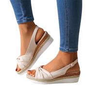 Womens Espadrille Wedge Sandals Ladies Slingback Sandal Ankle Strap Wide Fit Shoes Orthopedic Sliders with Arch Support Peep Toe Platform Slippers Prom Bridal Party Shoes