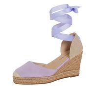 Womens Espadrille Wedge Sandals Strappy Hessian Wedges Ankle Wrap Tie Leg Straps Lilac UK 7