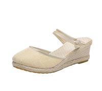 Women's Espadrille Wedge Sandals UK Fashion Versatile Braided Linen Breathable Shoes Closed Round Toe Leisure Sandal Slingback Slide Ladies Lightweight Orthotic Slip on Sandals Beige