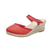 Women's Espadrille Wedge Sandals UK Fashion Versatile Braided Linen Breathable Shoes Closed Round Toe Leisure Sandal Slingback Slide Ladies Lightweight Orthotic Slip on Sandals Red