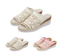 Womens Espadrille Wedge Slide Sandals Open Toe Platform Dress Shoes Wedge Heels Comfortable Slip on Shoes Casual Woven Straw Bohemia Beach Sandals Summer Footwear Size 4