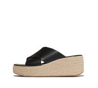 FitFlop Platfforms Espadrille Leather Wedge Cross Slides, Black, 6