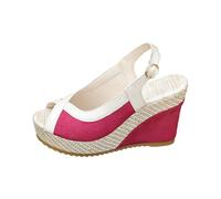 Women's Espadrilles Sandals Open Toe Sandals | Leather, Plus Size, Open Toe Peep Toe, Buckle Back Strap, Braided Platform | Summer Beach Vacations Walk, 01 Hot Pink, 6 UK