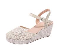 Women's Espadrilles Wedg Loafer Fashion Open Back Closed Toe Lace Mesh Platform High Heel Ankle Strap Mule Walking Shoes Sandals (Beige, 6.5)