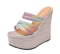 Womens Espadrilles Wedges Chunky Sandals High Heel Multi Strap Women Glitter Sandals Platform Toe Lady Espadrille Mules Catwalk Female Pvc Slides Green For Women Walking (Clear 5.5)