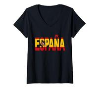 Women's Espana Text with Spanish Flag V-Neck T-Shirt