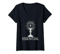 Womens Essential Cross Chalice Catholic Eucharist Sacrament V-Neck T-Shirt