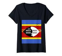 Womens Eswatini Flag Swazi Heart Proud Heritage National Day V-Neck T-Shirt