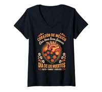 Womens Eternal Love Día de Los Muertos - Corazón de México V-Neck T-Shirt