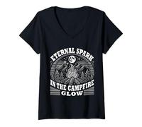 Womens ETERNAL SPARK IN THE CAMPFIRE GLOW - RETRO OUTDOOR STYLE V-Neck T-Shirt