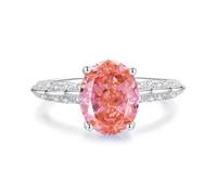 Women's Eternity Rings, Silver Rings Unique Ring with 8X10mm Oval Shape Padparadscha and Moissanite 18K White Gold Size T 1/2