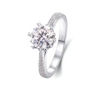 Women's Eternity Rings, Simple Rings for Women 18K White Gold Heart Claw with Solitaire Round Moissanite 1ct Size V 1/2