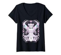 Womens Ethereal Fairy Wings Pastel Goth Fantasy Halloween E Girl V-Neck T-Shirt